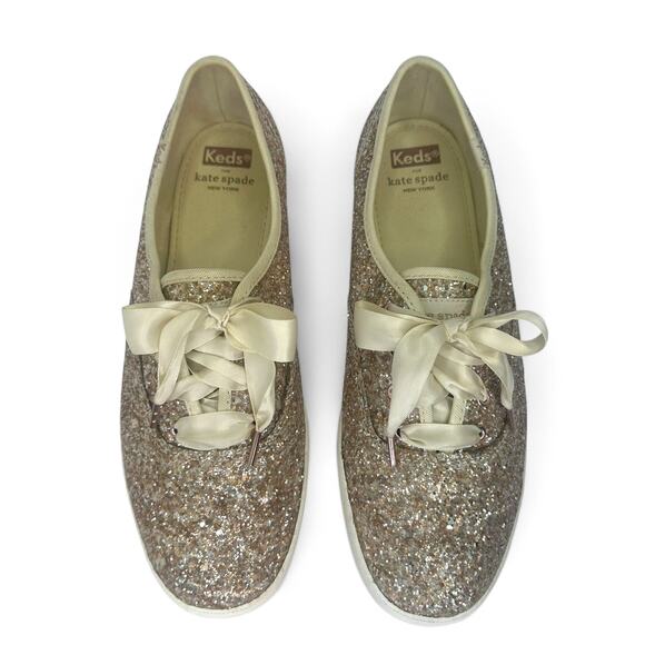 Keds X Kate Spade New York Women's Champion Glitter Sneakers 9 Champagne Gold - Picture 2 of 14